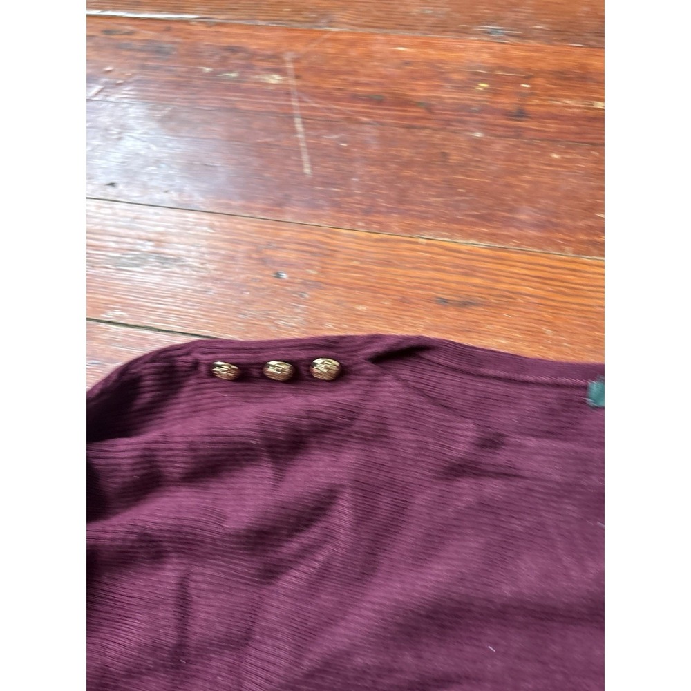 Lauren Ralph Lauren‎ Large Womens Sweater Maroon 100% Cotton Buttons Knit - Picture 4 of 7